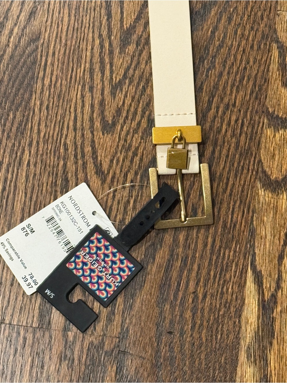 Kurt Geiger Cream Leather Belt with Gold-Tone Buckle